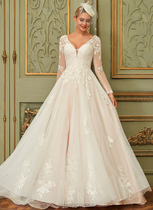 Wedding Train Sweep Ball-Gown/Princess Lace Tulle Wedding Dresses V-neck Dress Kiara
