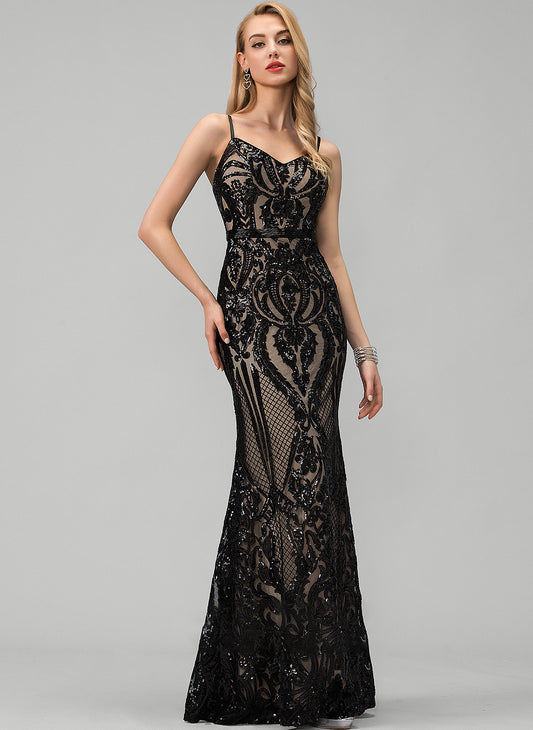 Trumpet/Mermaid Prom Dresses With V-neck Arielle Sequins Floor-Length Sequined