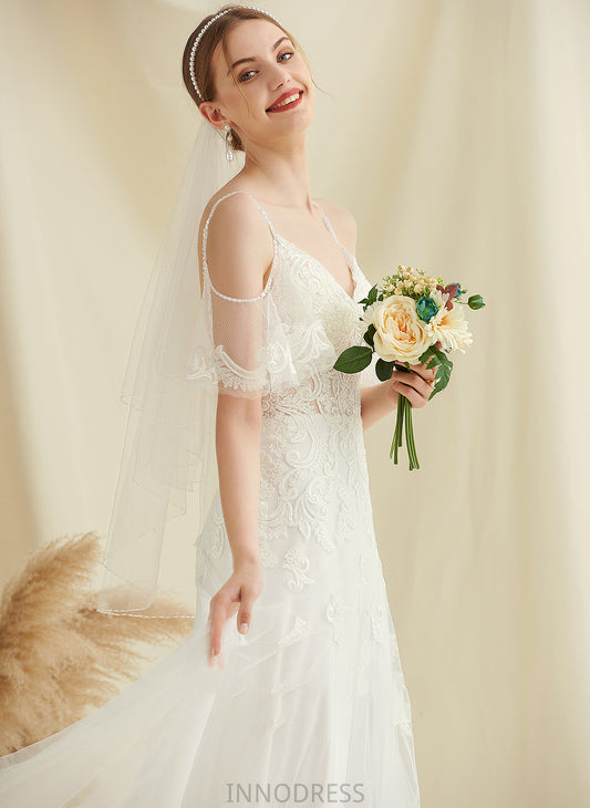 Beading Train Sweep Tulle Wedding Dresses With Lace Dress Cecelia Wedding A-Line
