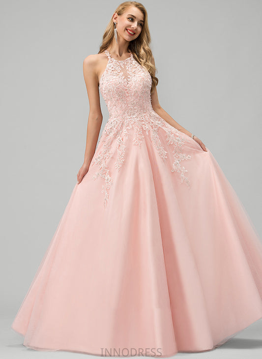 Prom Dresses Beading Floor-Length With Sequins Kailee Scoop Lace Neck Ball-Gown/Princess Tulle