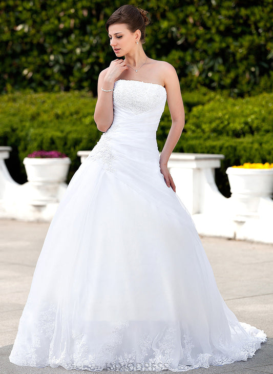 Yesenia Train Strapless Dress Wedding Dresses Organza Wedding Beading With Satin Ball-Gown/Princess Lace Chapel