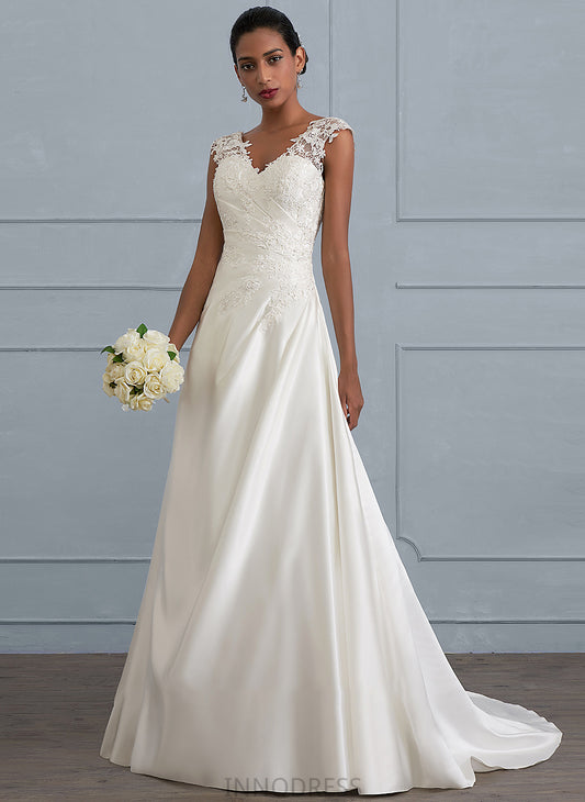 Train Ball-Gown/Princess V-neck Sweep Satin Ruffle Wedding Dresses Beading Dress Sequins With Kimberly Wedding