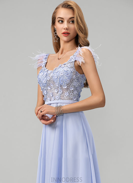 Lace Flower(s) Beading Chiffon Erica Feather Sequins Prom Dresses Floor-Length A-Line V-neck With