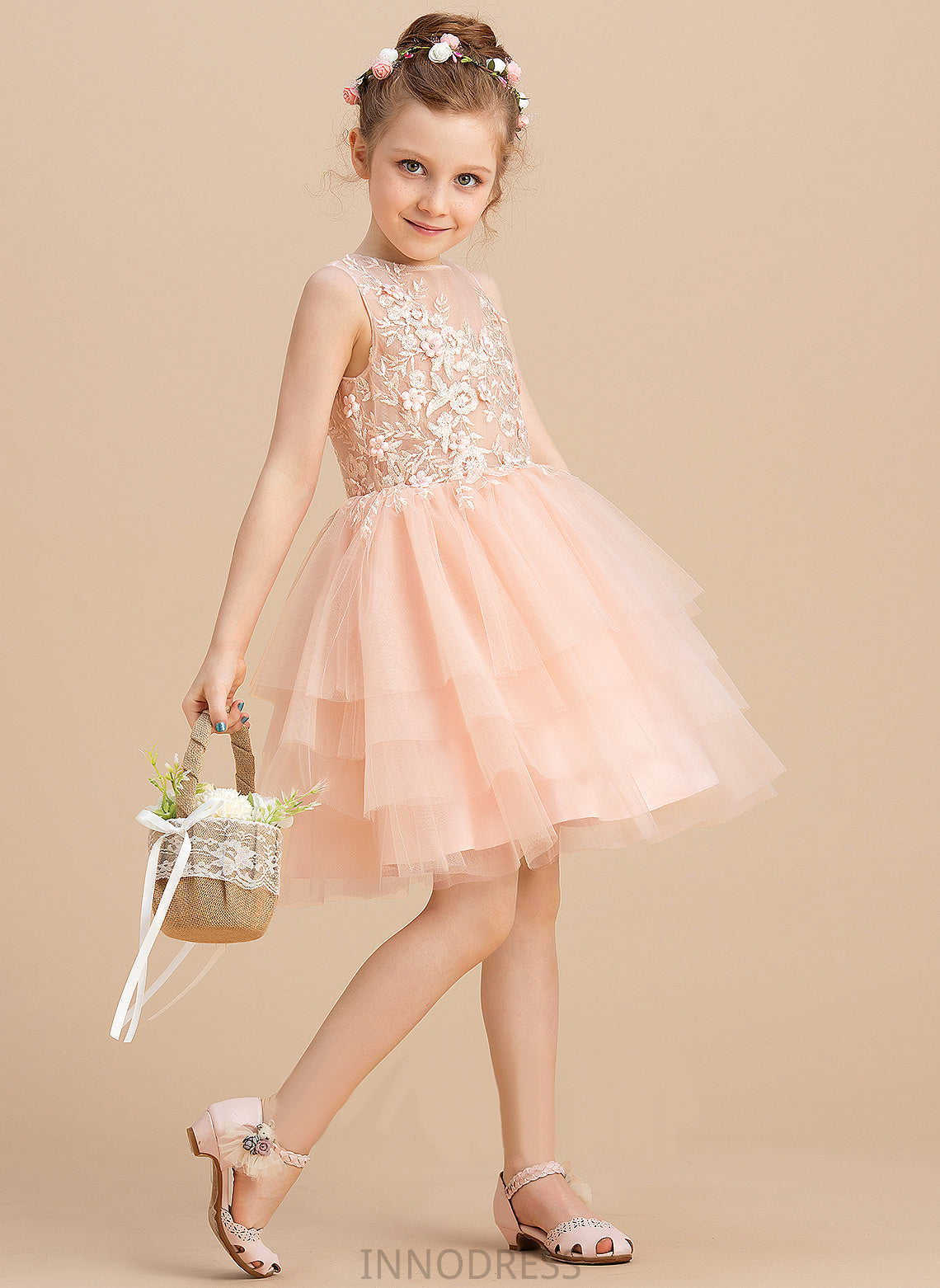 - Knee-length Scoop Neck Aniya Tulle/Lace Lace/Beading Sleeveless Flower Flower Girl Dresses Dress With Ball-Gown/Princess Girl