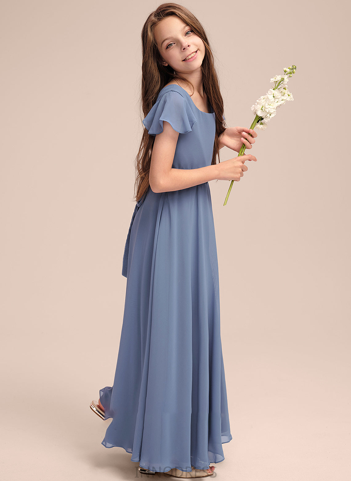 Junior Bridesmaid Dresses A-Line Scoop Neck With Chiffon Chasity Floor-Length Bow(s)