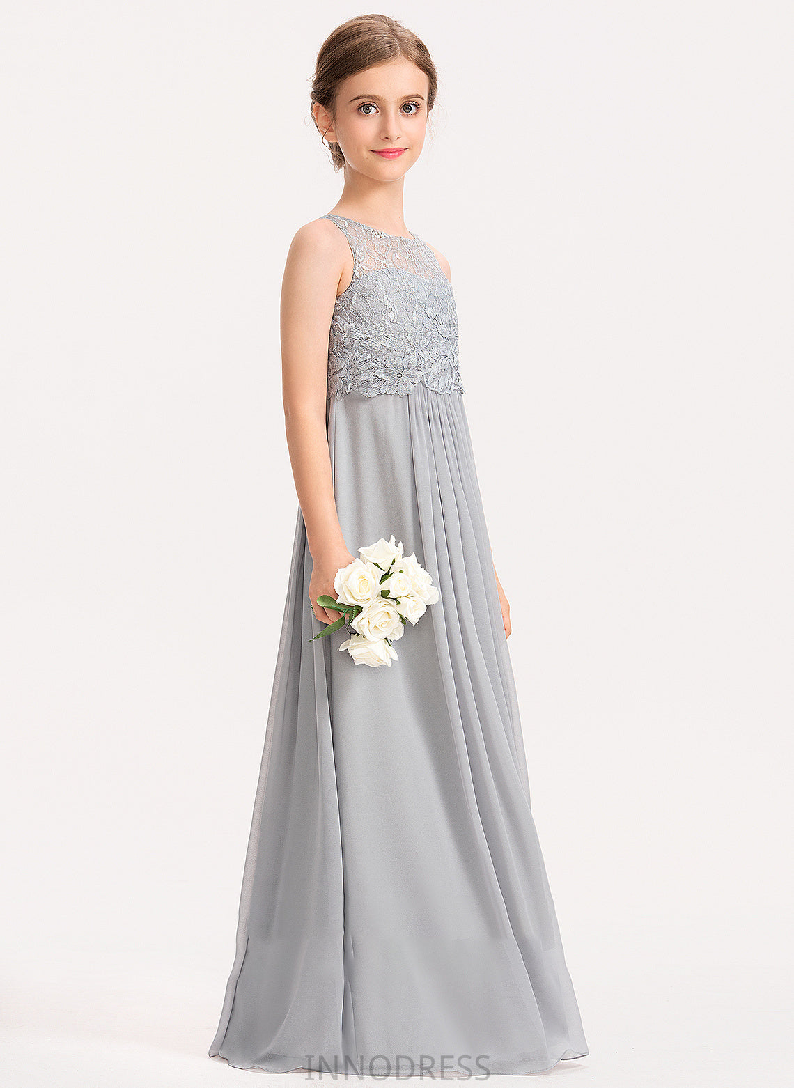 Neck Scoop Viviana Floor-Length Junior Bridesmaid Dresses A-Line Chiffon Lace