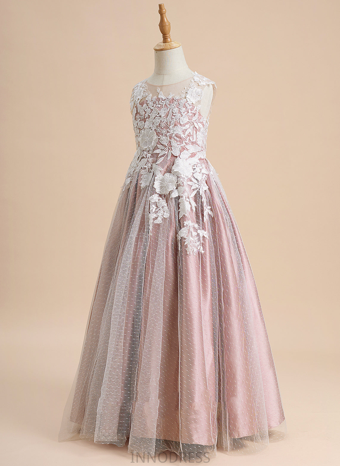 - Flower Dress Lace Rylie Floor-length Flower Girl Dresses Girl Sleeveless Tulle With Neck Scoop A-Line