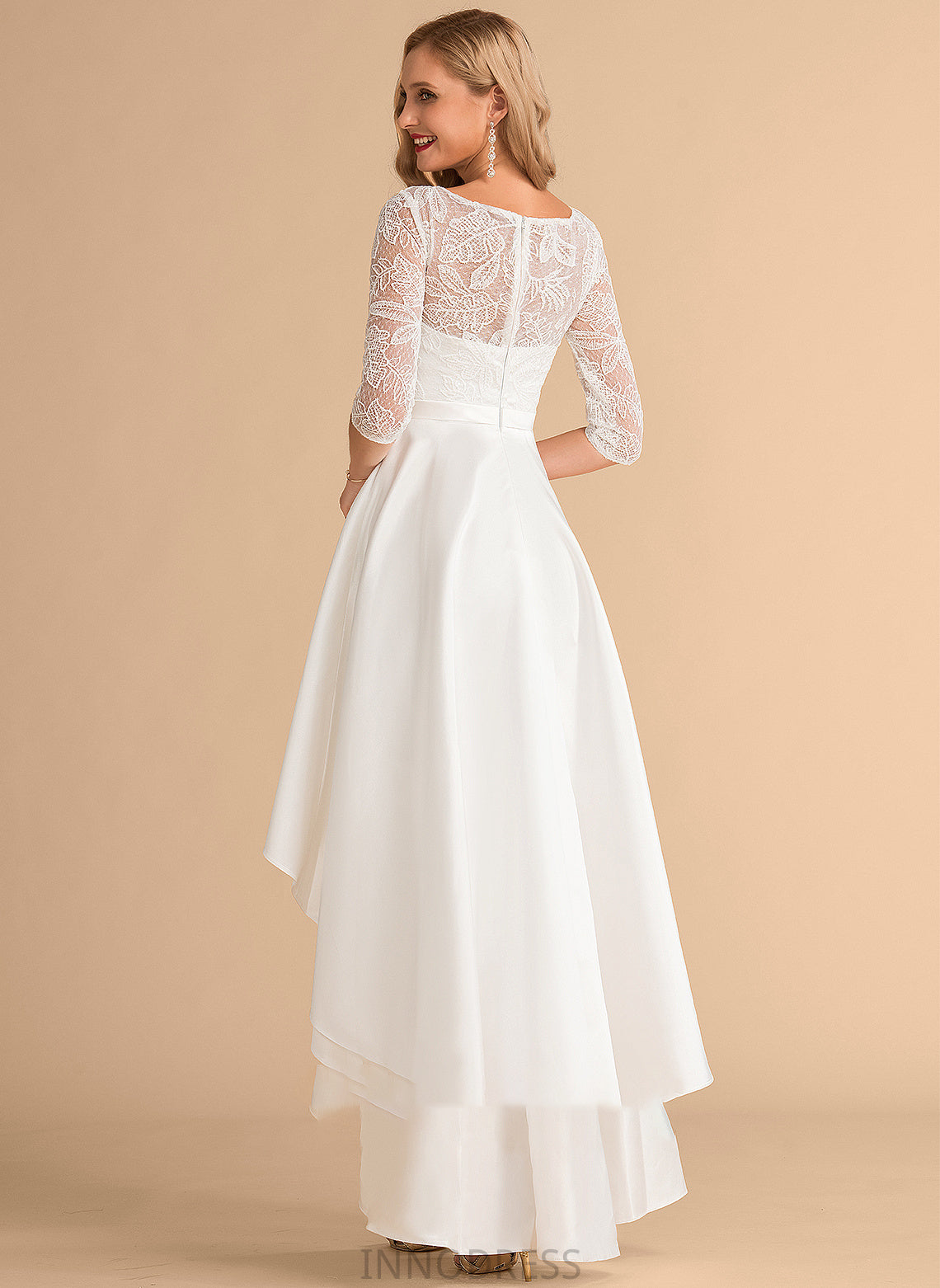 Wedding A-Line Neck Scoop Lace Izabelle Dress Asymmetrical Wedding Dresses Satin