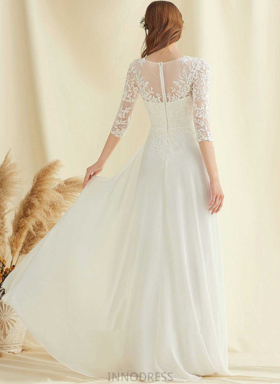 V-neck Marlene Wedding Lace A-Line Dress Floor-Length Wedding Dresses Chiffon
