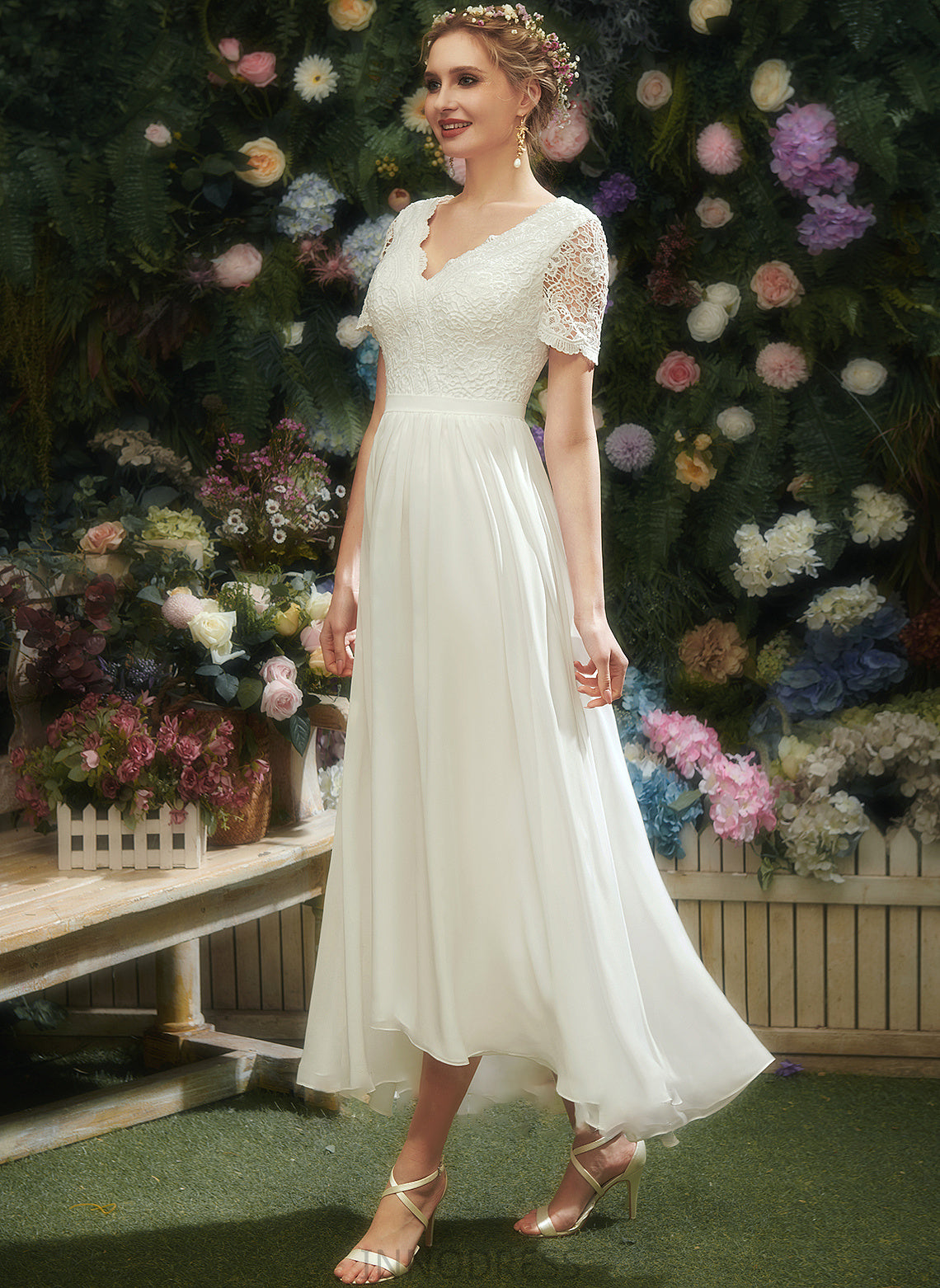 Asymmetrical Danna V-neck Wedding Dresses Lace Dress A-Line Wedding With