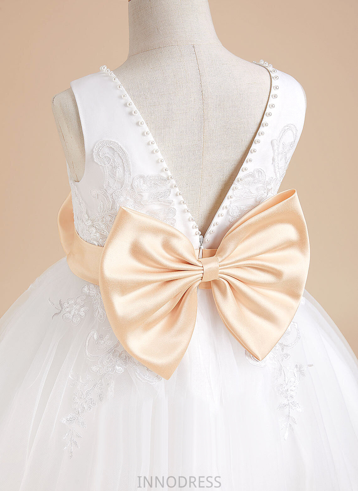 - A-Line Sash/Beading/Bow(s) Sleeveless Elise V-neck Knee-length Tulle/Lace Flower With Girl Dress Flower Girl Dresses