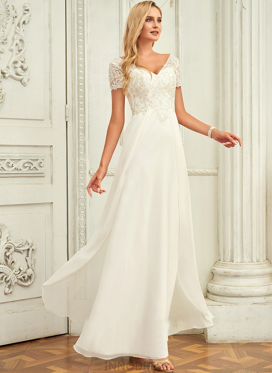 V-neck Wedding Floor-Length Chiffon With Dress Lace A-Line Paityn Wedding Dresses Lace