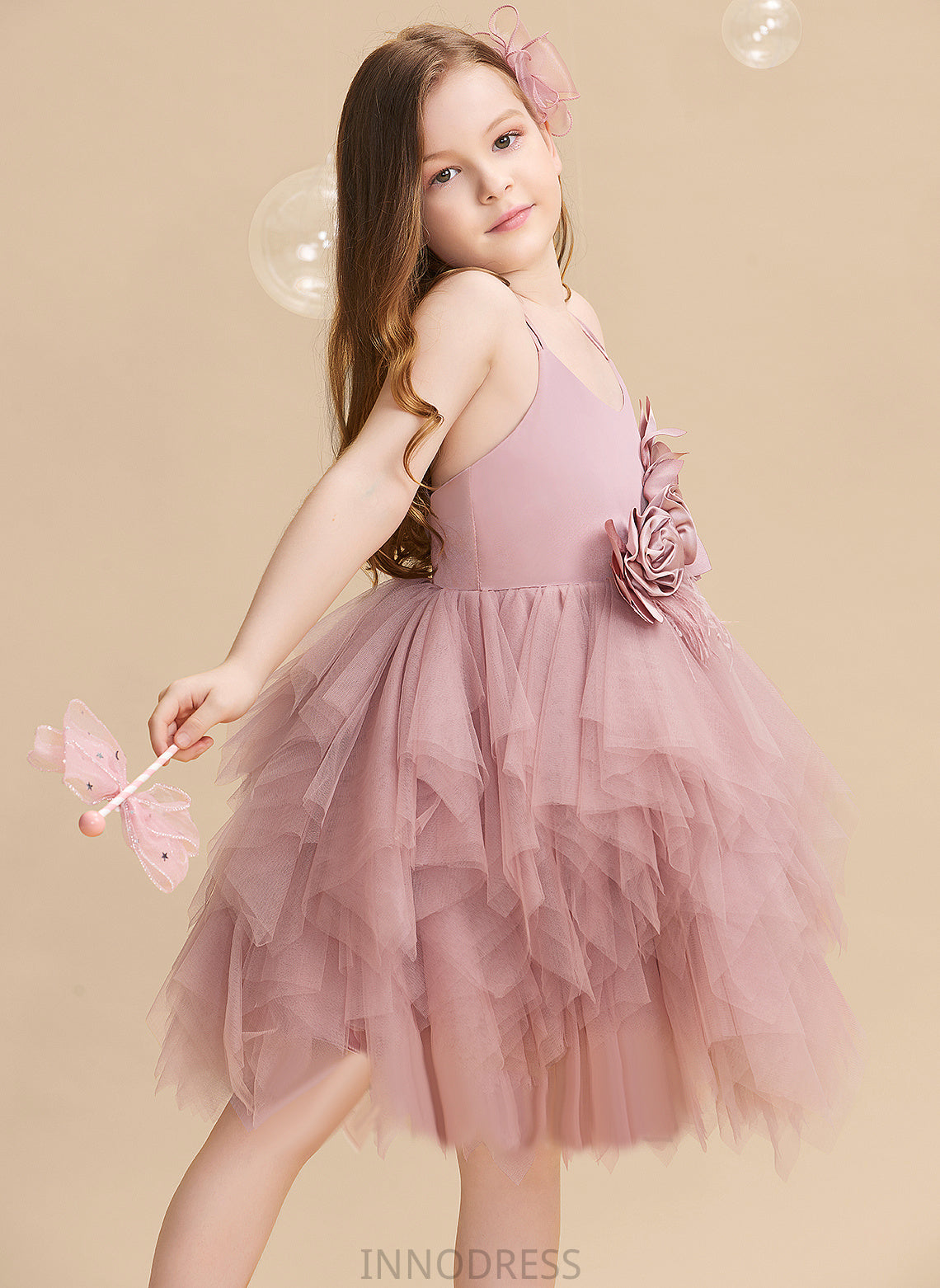 - Knee-length With Flower Josephine Flower Girl Dresses Sleeveless Feather/Flower(s) Girl Neck Dress Scalloped Ball-Gown/Princess Tulle