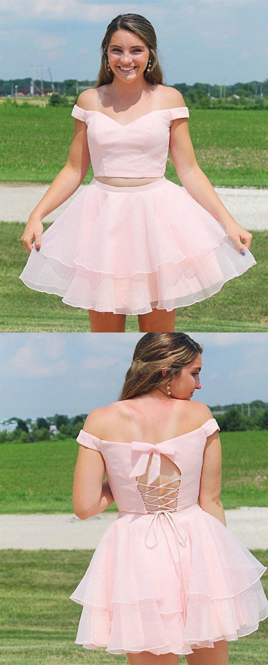 2 Pieces Short Modest Tiffany Pink Homecoming Dresses Hoco Dresses