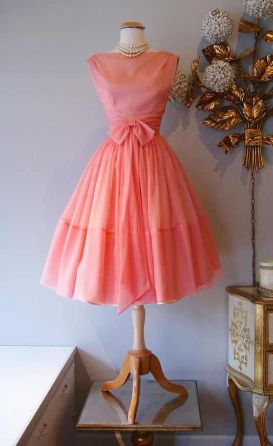 1950S Vintage Ball Gown Crew Neck Coral Mini Homecoming Dresses Cocktail Zariah Short Dresses