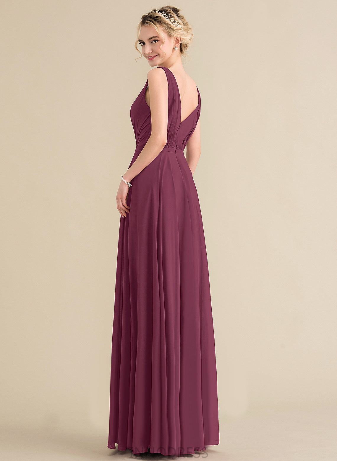 With Chiffon A-Line Prom Dresses Floor-Length V-neck Pleated Aryanna