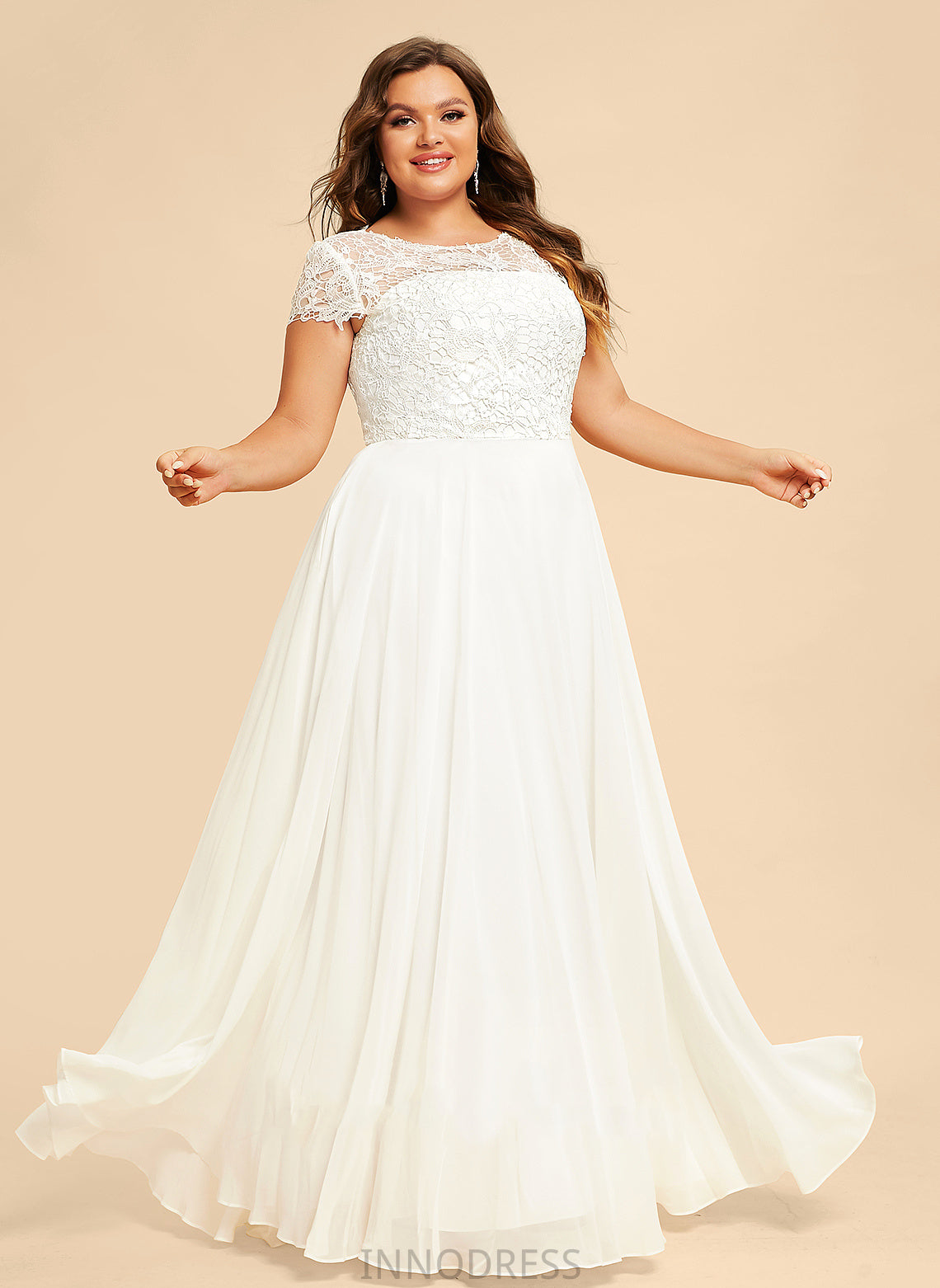 A-Line Wedding Dresses Isabella Wedding Chiffon Floor-Length Lace Dress Scoop