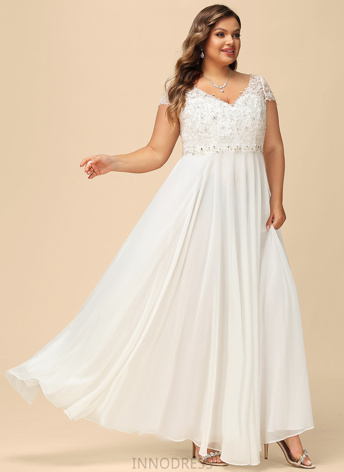 Lace With Dress A-Line Wedding Dresses Floor-Length V-neck Beading Chiffon Sequins Wedding Sophronia