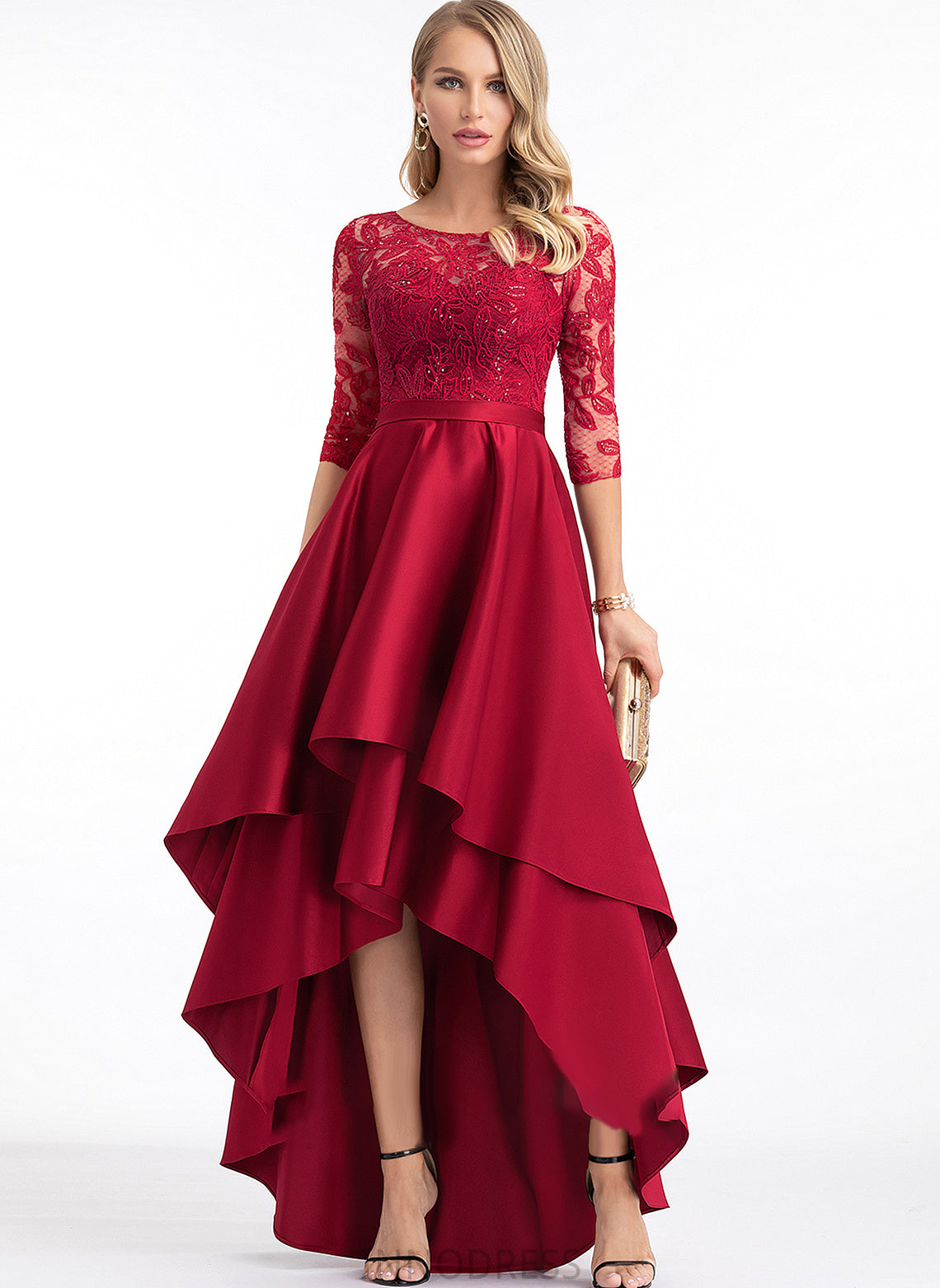 A-Line Asymmetrical Leia Scoop Prom Dresses With Neck Sequins Satin