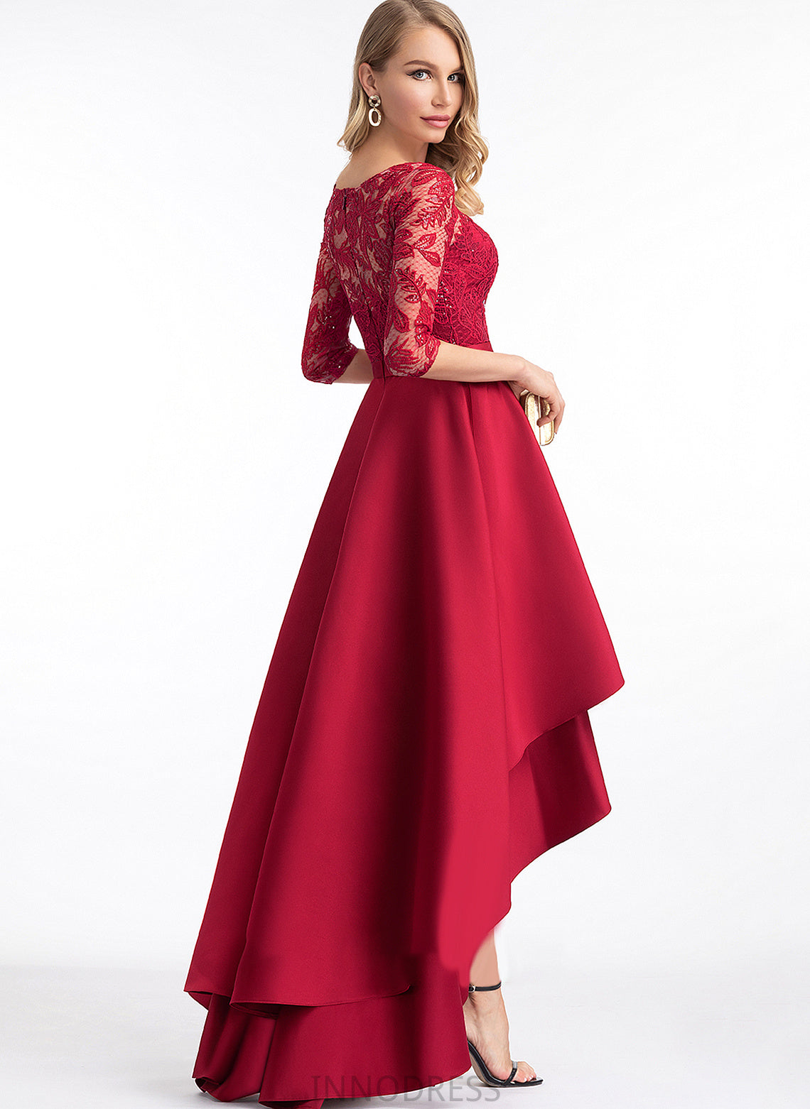 A-Line Asymmetrical Leia Scoop Prom Dresses With Neck Sequins Satin