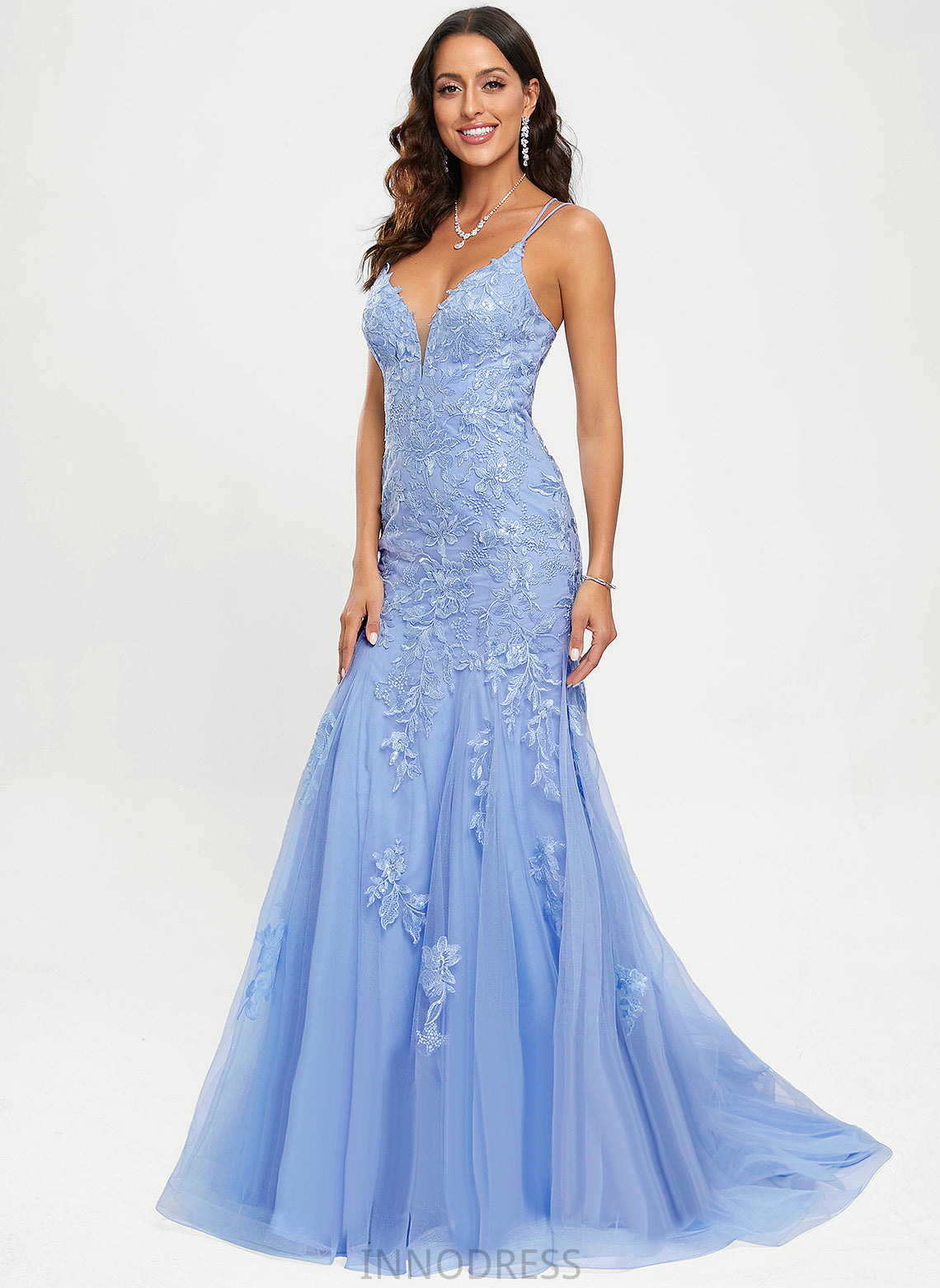With Train Sweep Prom Dresses Lace V-neck Trumpet/Mermaid Jaylynn Sequins Tulle
