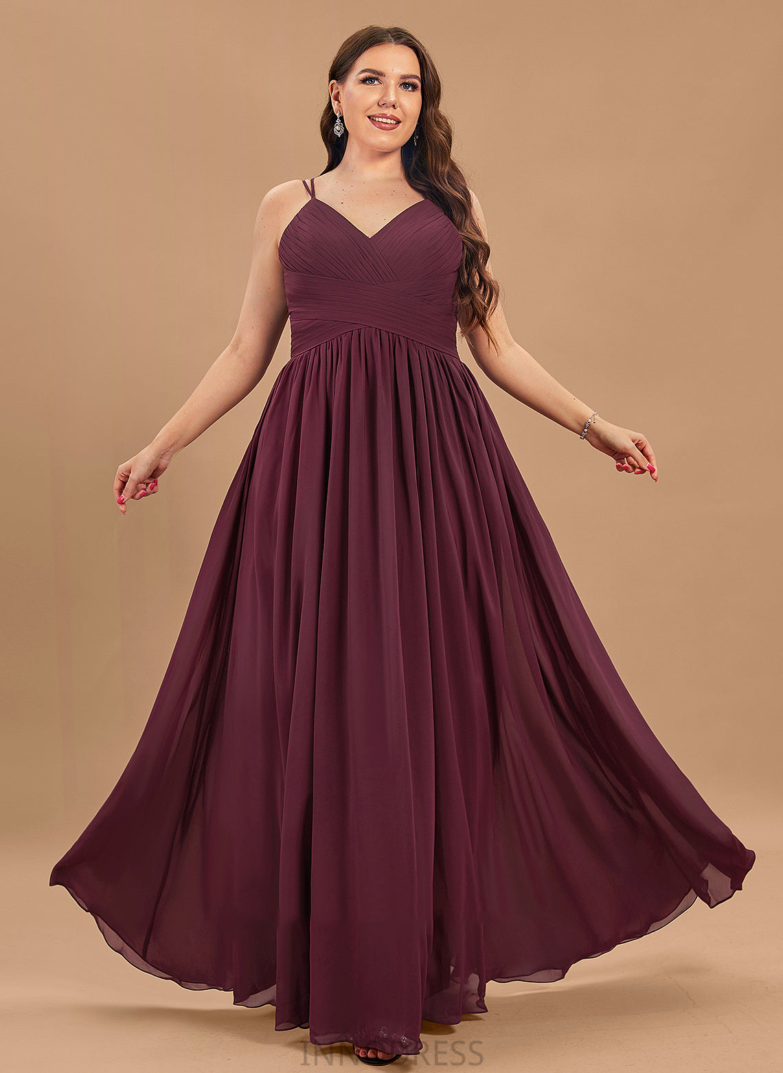 With Lace Aileen Floor-Length Chiffon A-Line Prom Dresses V-neck Ruffle