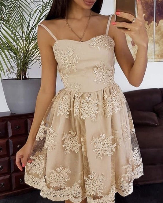 Homecoming Dresses Ivory A Line Lace Abbie Spaghetti Straps Sweetheart Flowers Pleated