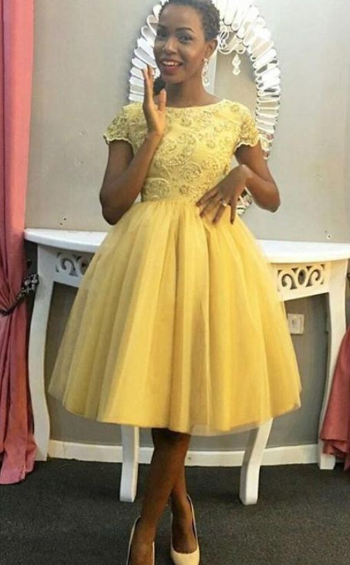 Jewel Short Sleeve Ball Gown Saige Homecoming Dresses Tulle Pleated Knee Length Appliques