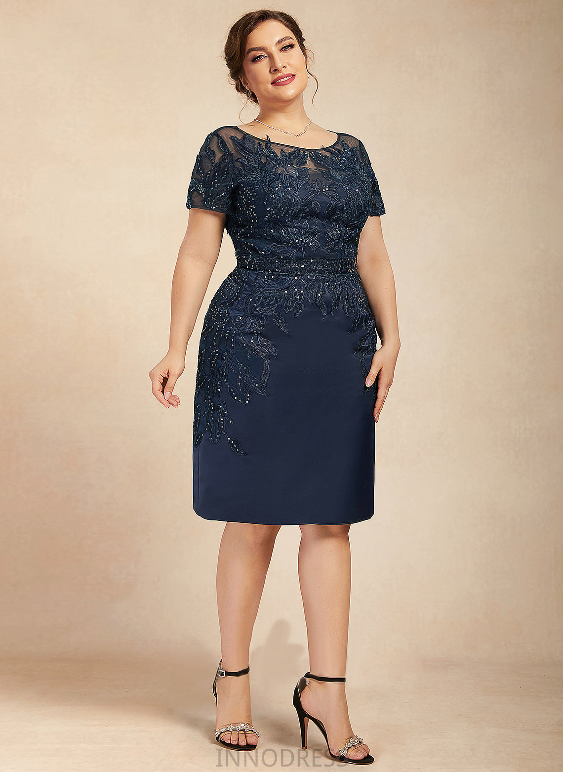 With Neck Sequins Lace Mother Kitty Scoop of Satin Sheath/Column the Dress Mother of the Bride Dresses Bride Knee-Length