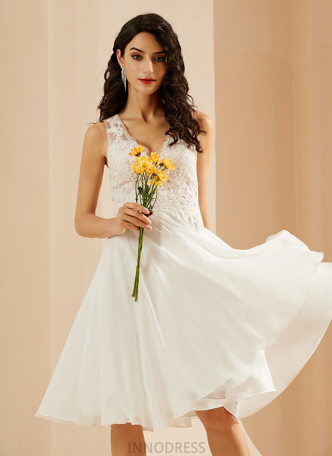 A-Line Sequins With Knee-Length V-neck Wedding Dresses Wedding Lace Liana Dress