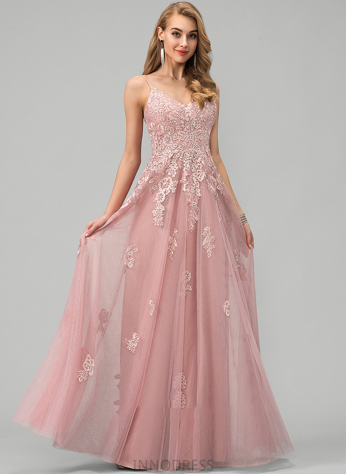 Lace Tulle Alina Floor-Length Prom Dresses Ball-Gown/Princess V-neck With