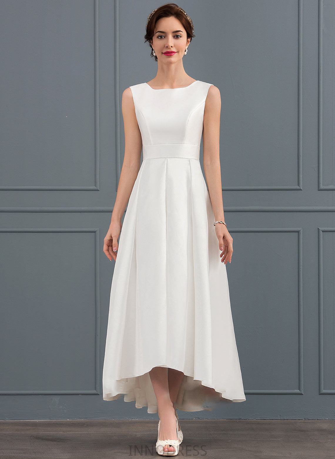 Satin Wedding Dresses Asymmetrical A-Line Erika Neckline Dress Wedding Square