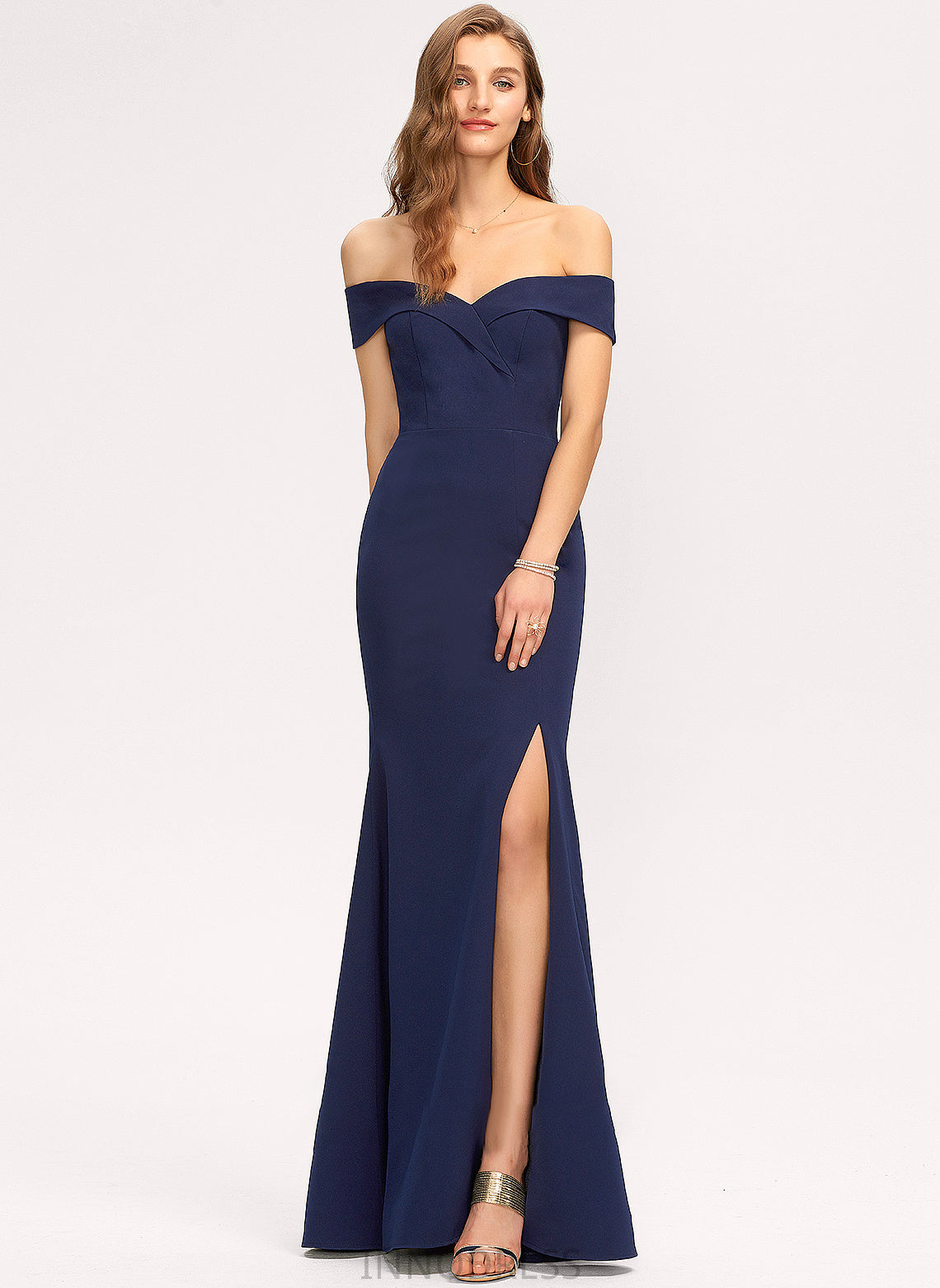Prom Dresses Split Front Madeline Stretch Floor-Length Off-the-Shoulder Crepe With Trumpet/Mermaid