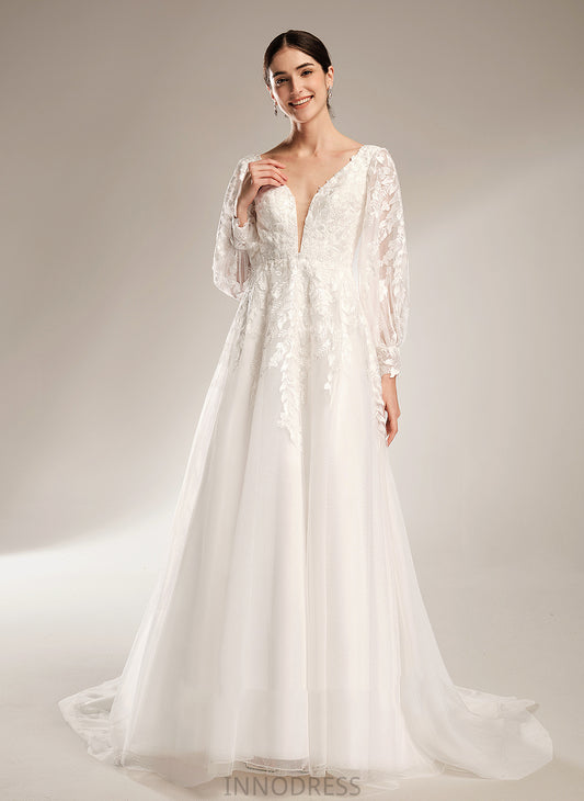 Lace Sequins With Tulle Regina Satin Ball-Gown/Princess V-neck Wedding Wedding Dresses Dress Train Chapel