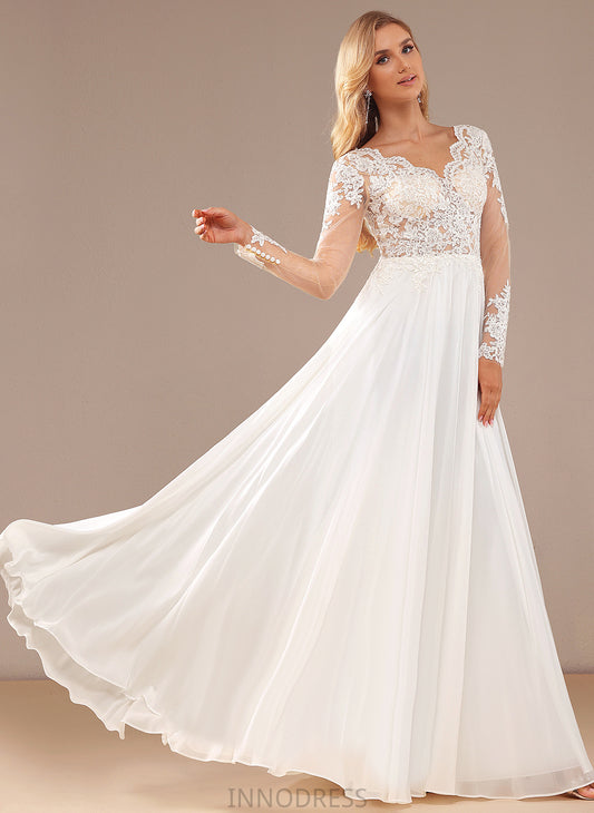 Alejandra Sequins A-Line Dress Lace V-neck Floor-Length With Chiffon Wedding Wedding Dresses