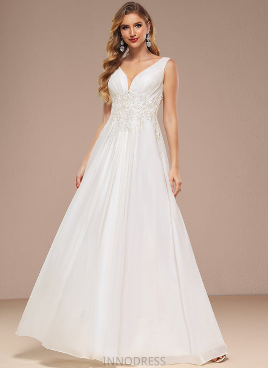 A-Line Charity Sequins Wedding With Floor-Length Wedding Dresses Lace Chiffon V-neck Dress