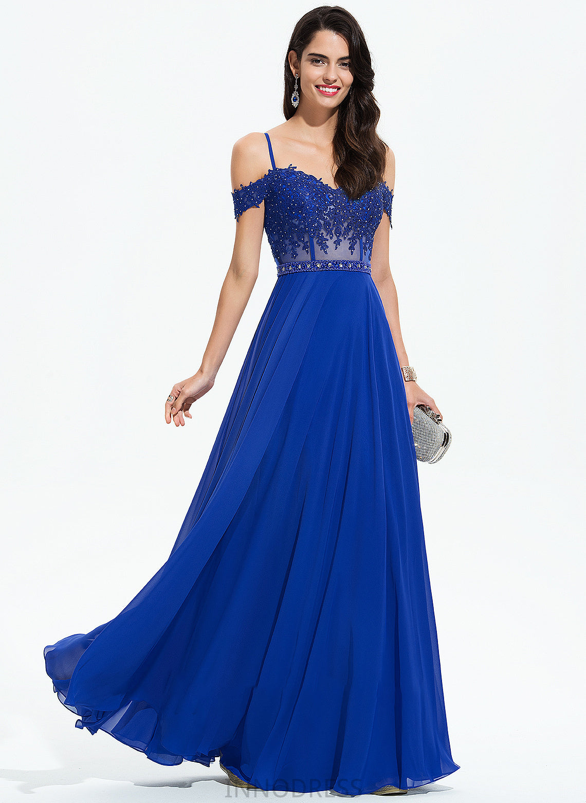 Beading Dylan Off-the-Shoulder Floor-Length With A-Line Sequins Chiffon Prom Dresses Sweetheart