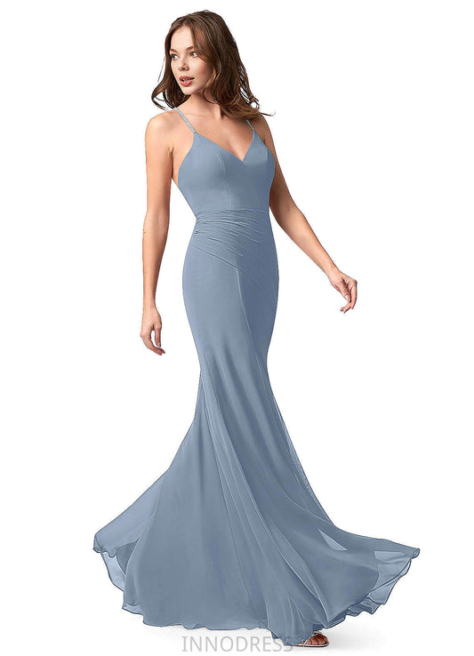 Yaritza Natural Waist Floor Length Sleeveless Straps Satin Trumpet/Mermaid Bridesmaid Dresses