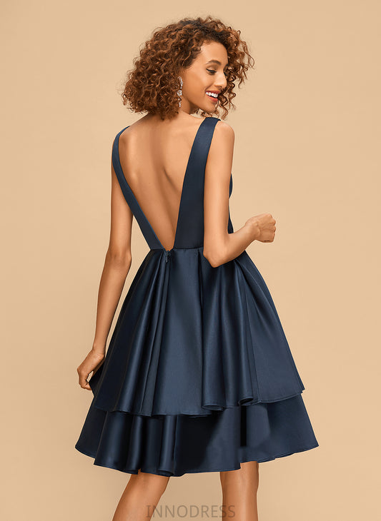 Homecoming Dresses A-Line Knee-Length Satin Muriel Homecoming Dress V-neck