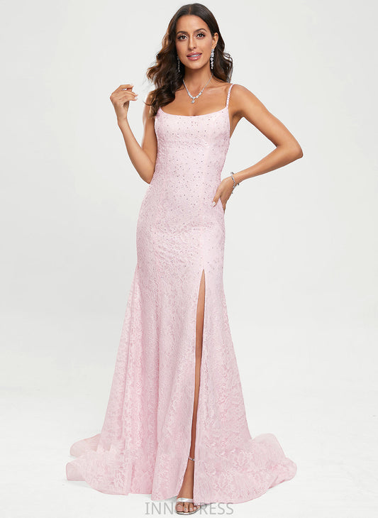 Sequins With Scoop Prom Dresses Train Lace Heidy Trumpet/Mermaid Sweep