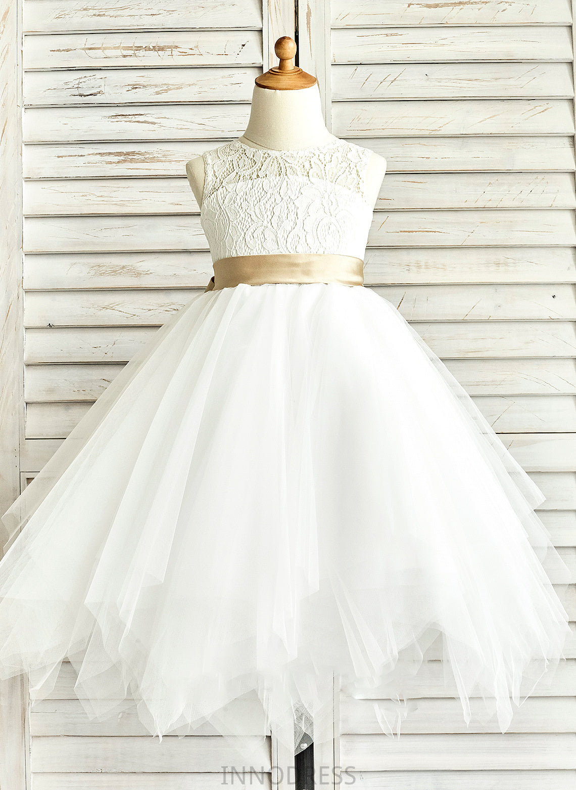 Junior Bridesmaid Dresses Scoop With A-Line Tulle Neck Tea-Length Adalynn Sash