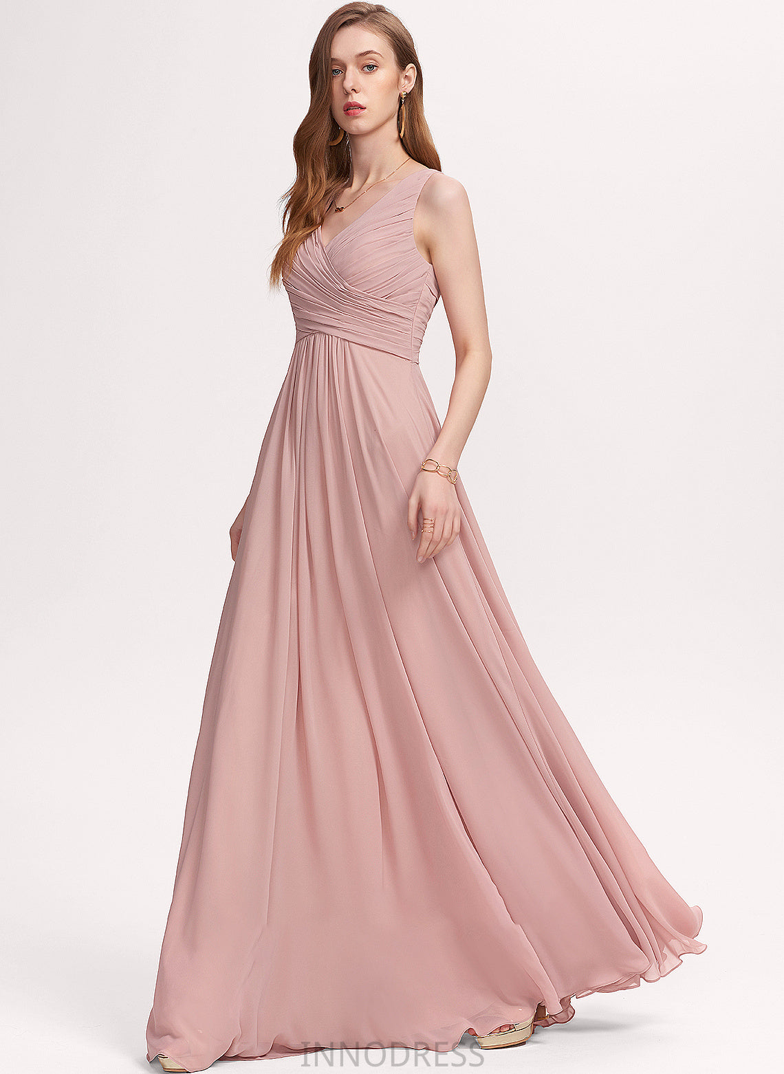 Chiffon V-neck Prom Dresses Ruffle A-Line Ashleigh With Floor-Length