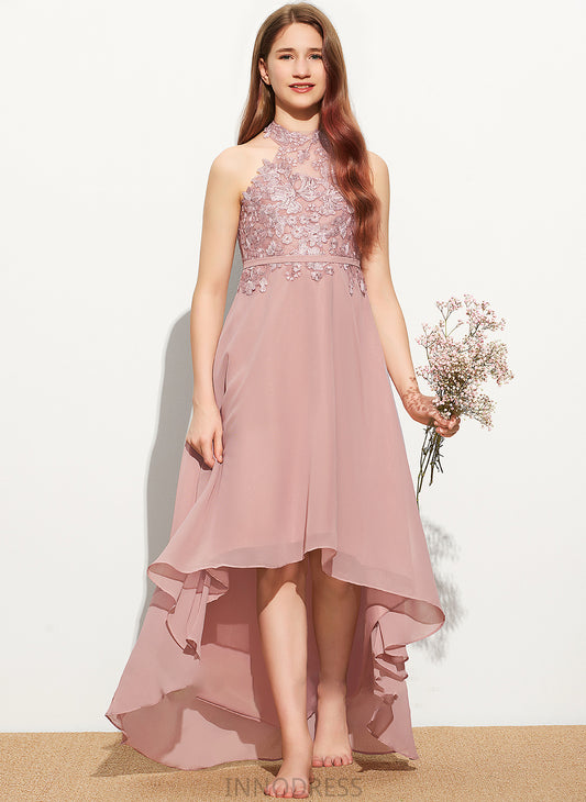 Scoop Lace Chiffon Asymmetrical Maliyah Neck A-Line Junior Bridesmaid Dresses