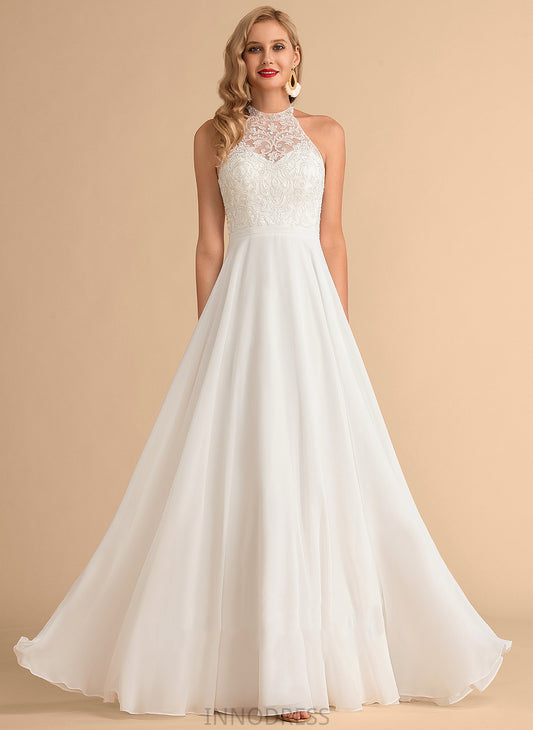 Lace Chiffon Dress Neck Wedding Wedding Dresses High Floor-Length A-Line Addison