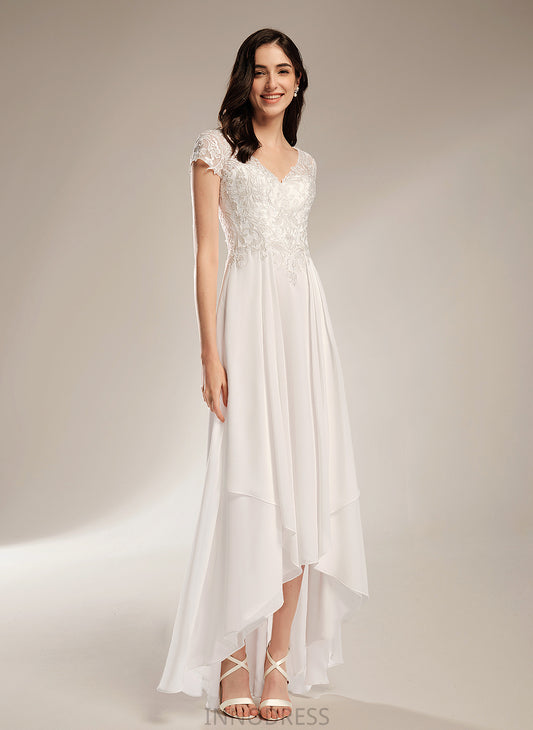 Asymmetrical Carla Wedding Dresses Chiffon A-Line Wedding V-neck Lace Dress