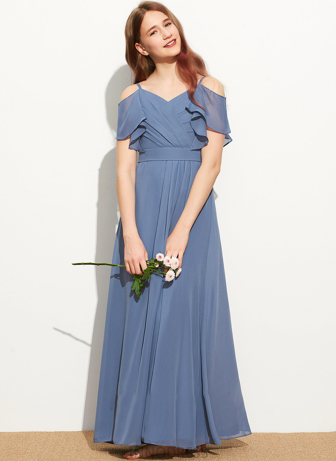 Bow(s) Chiffon Violet Off-the-Shoulder With Junior Bridesmaid Dresses Floor-Length A-Line Ruffle