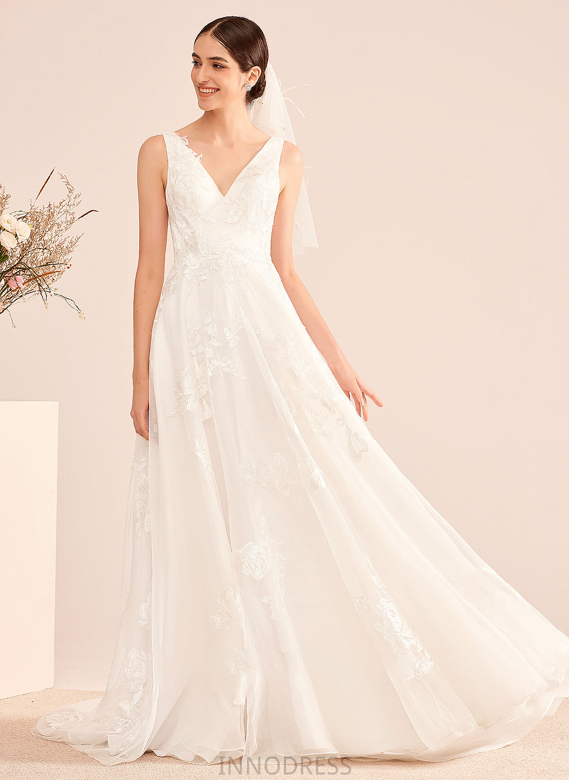Wedding With Court Wedding Dresses Dress V-neck Train A-Line Lace Campbell