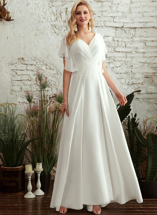 Lace Wedding Dresses Ginny A-Line V-neck Chiffon Wedding Dress Floor-Length