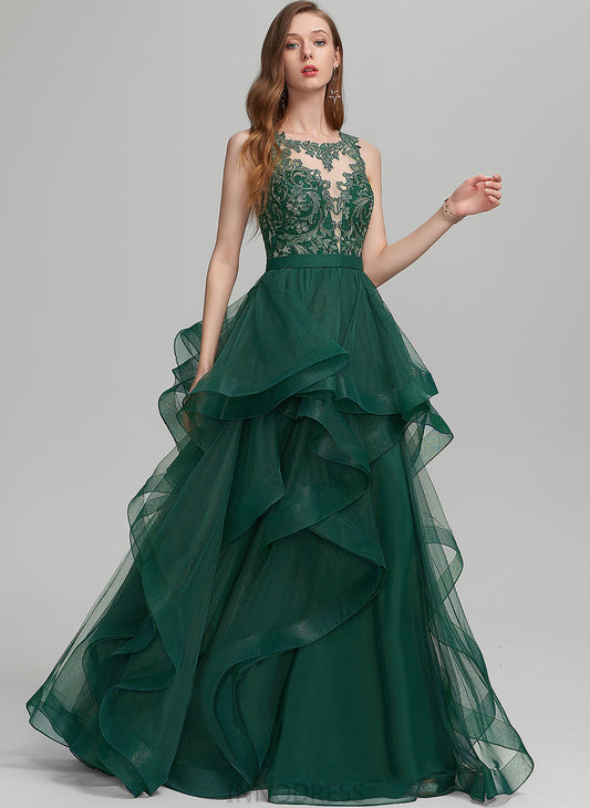 Lace Illusion Prom Dresses Scoop Ball-Gown/Princess Tulle Floor-Length Sherlyn