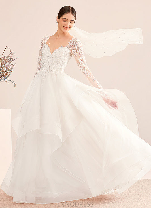 Wedding With Natasha V-neck Sequins Dress Lace Floor-Length Beading Tulle Ball-Gown/Princess Wedding Dresses